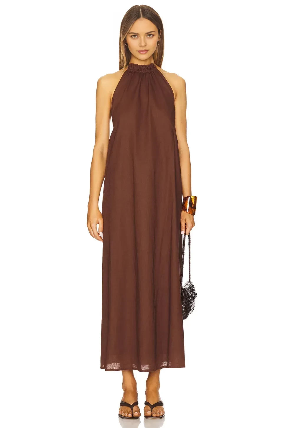 Bohemian Sheath Halter Neck Sleeveless Tie Back Floor Length Evening Dress