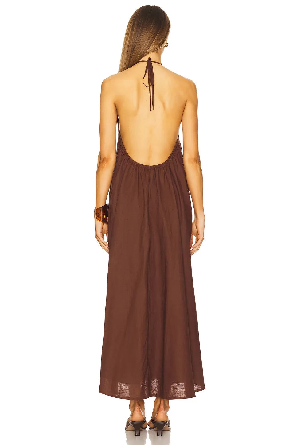 Bohemian Sheath Halter Neck Sleeveless Tie Back Floor Length Evening Dress