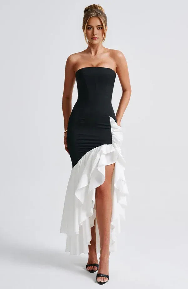 Bold Mermaid Strapless Sleeveless Back Zipper High Slit Asymmetrical Floor Length For Ladies Prom Dress