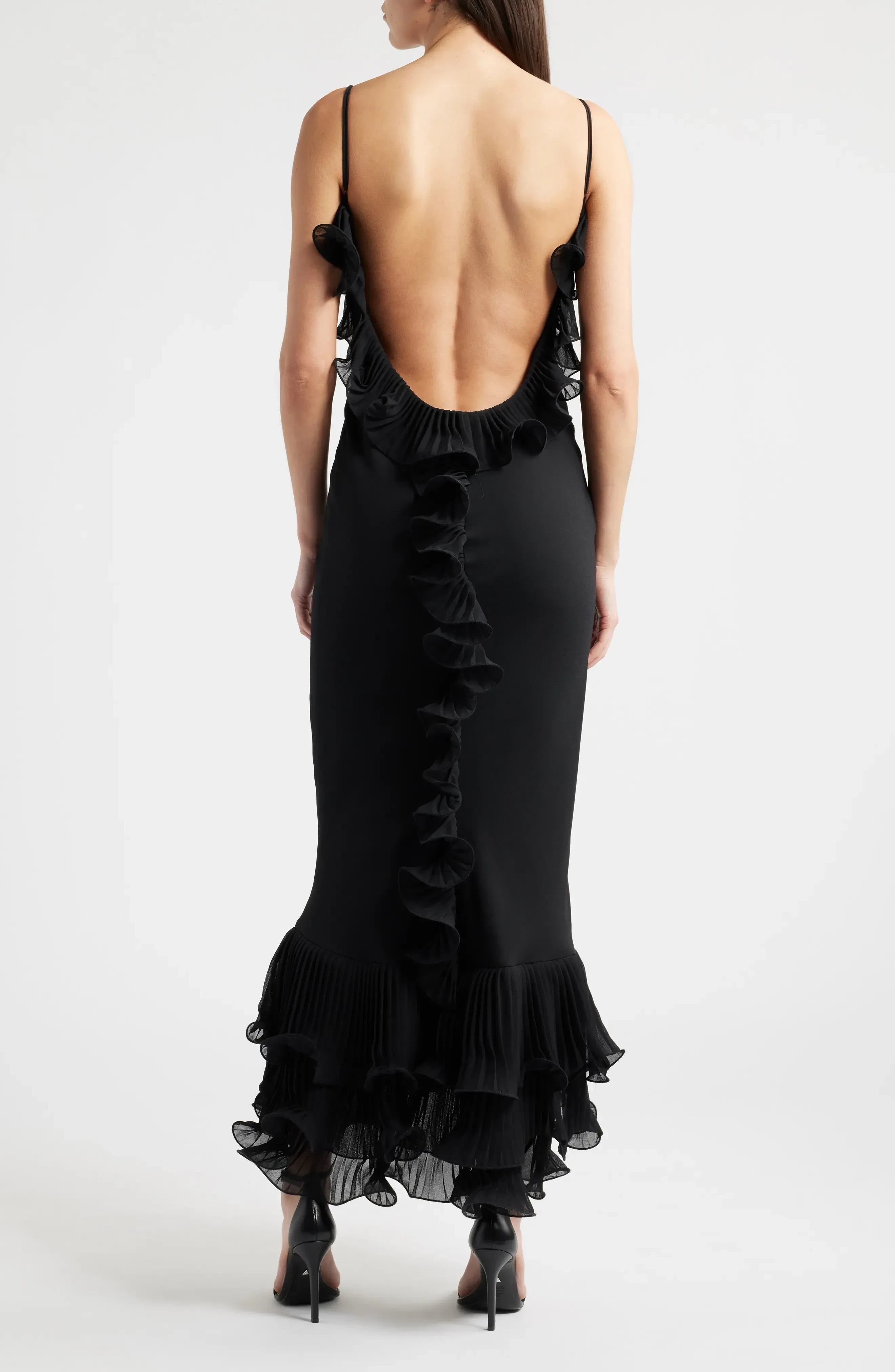 Breathtaking Mermaid Ruffled Neck Sleeveless Open Back Floor Length Evening Dress