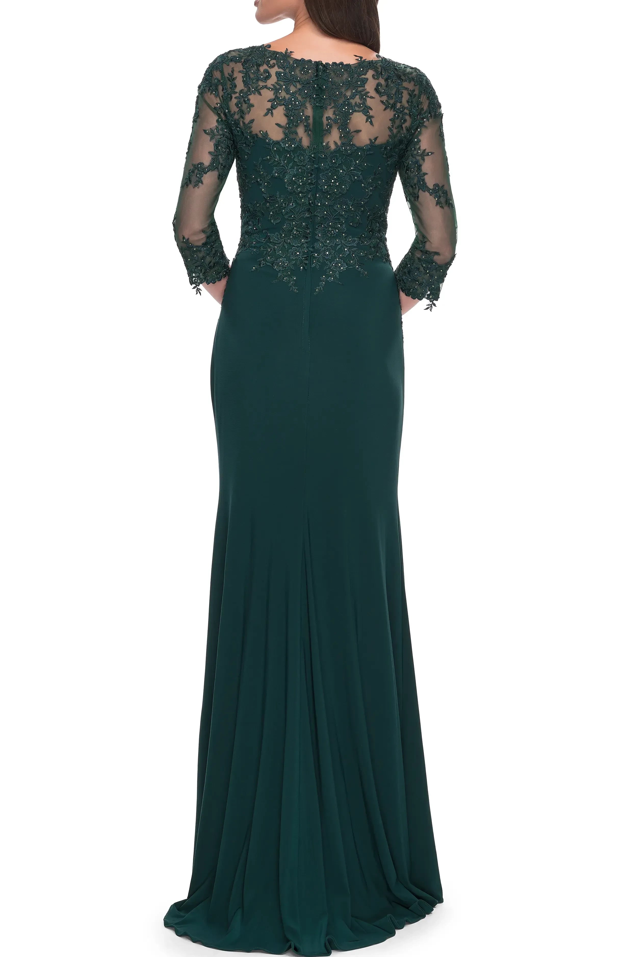 Breathtaking Mermaid V Neck Three Quarter Sleeve Lace Back Floor Length Evening Dress