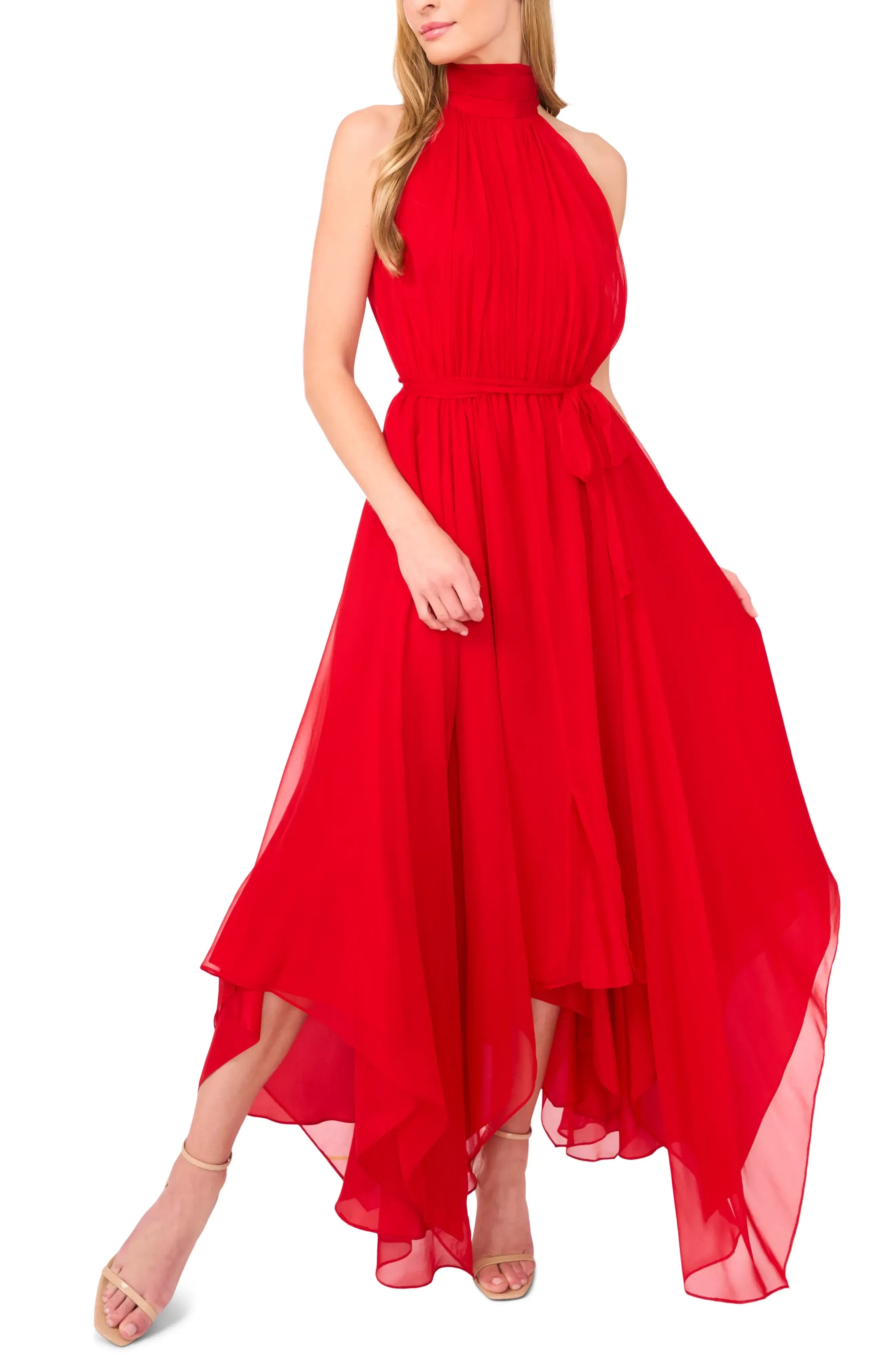 Breathtaking Sheath Halter Neck Sleeveless Zipper Back High Low Evening Dress