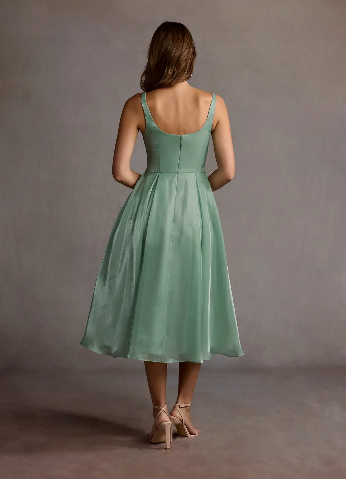 Breezy Fit and Flare Square Neck Sleeveless Zipper Back Tea Length Hot Sale Prom Dress