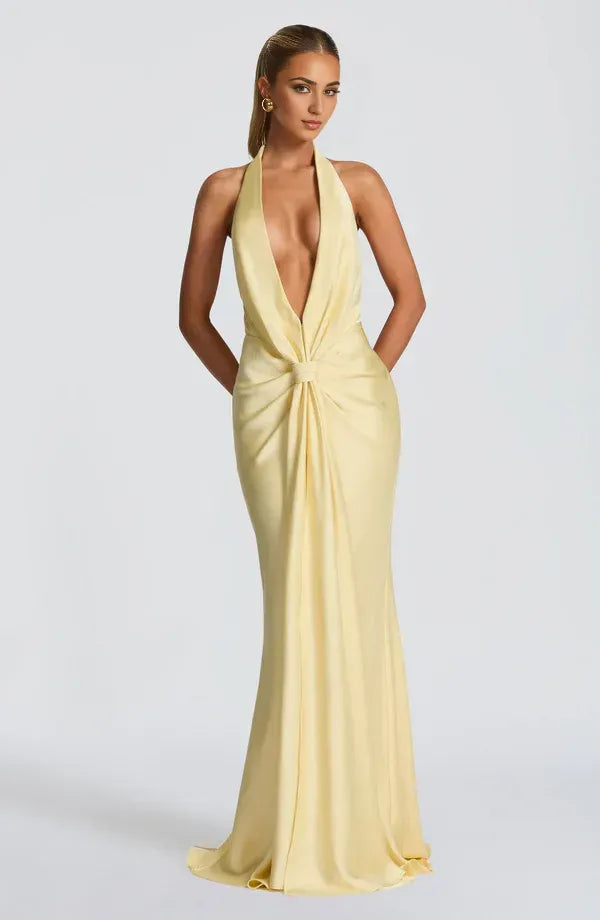Bright Mermaid Halter Neck Sleeveless Open Back Floor Length For Ladies Evening Dress
