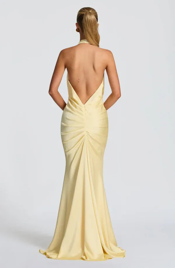 Bright Mermaid Halter Neck Sleeveless Open Back Floor Length For Ladies Evening Dress