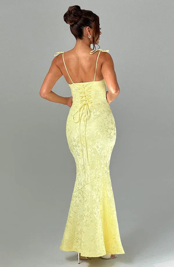 Bright Mermaid Square Neck Spaghetti Strap Lace Up Back Floor Length For Women Evening Dress