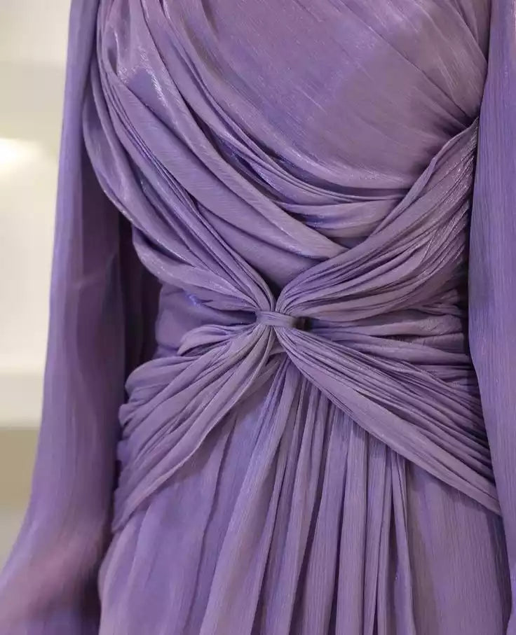 Purple Long Sleeves Evening Dresses A Line Long Prom Gowns