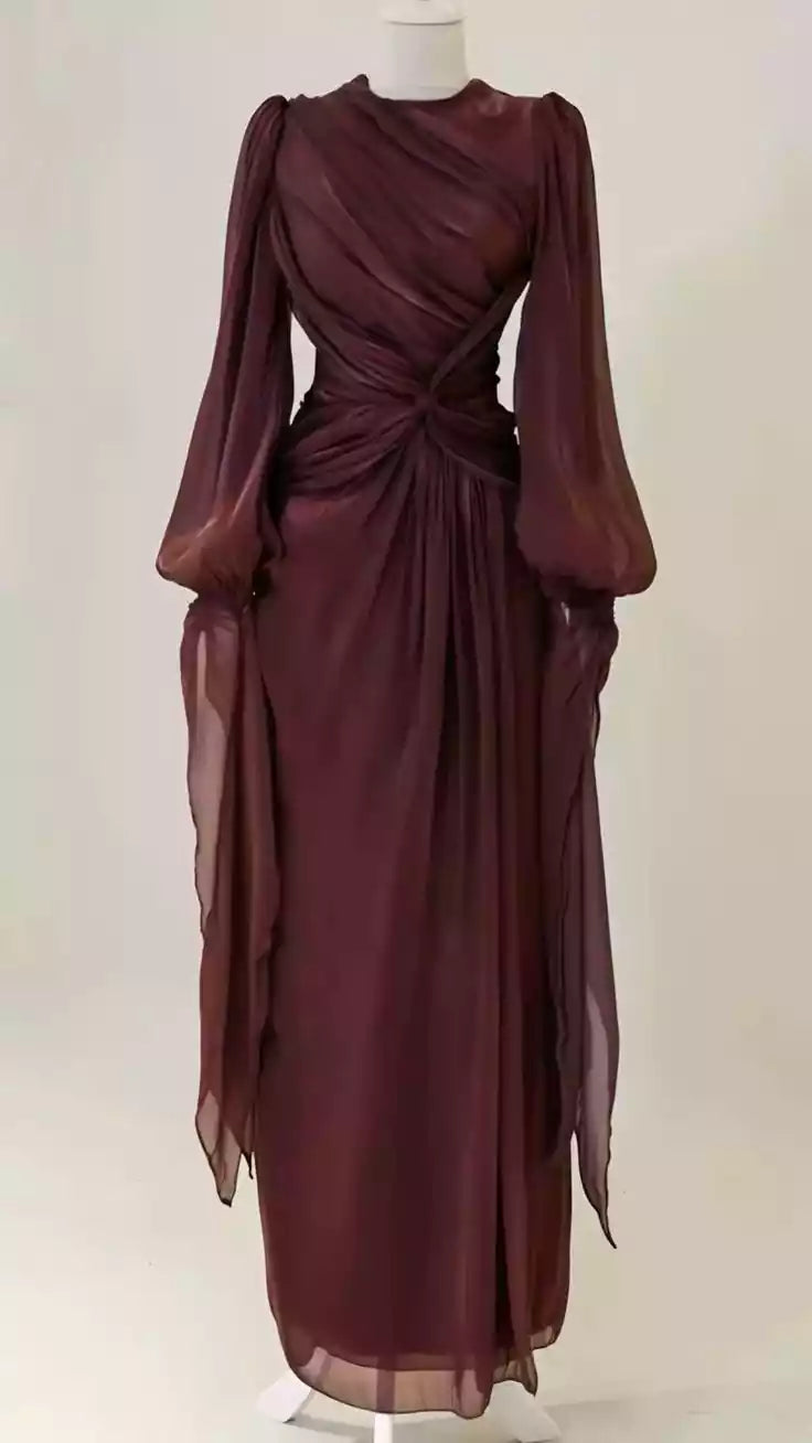Burgundy Long Sleeves Evening Dresses A Line Long Prom Gowns