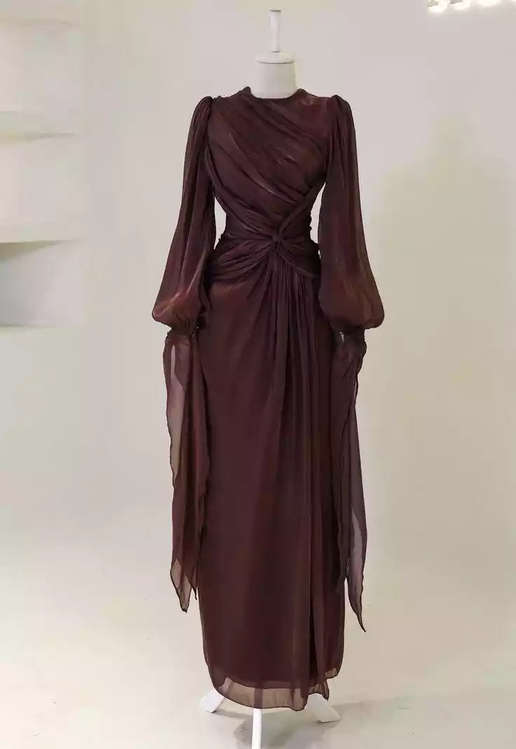 Burgundy Long Sleeves Evening Dresses A Line Long Prom Gowns