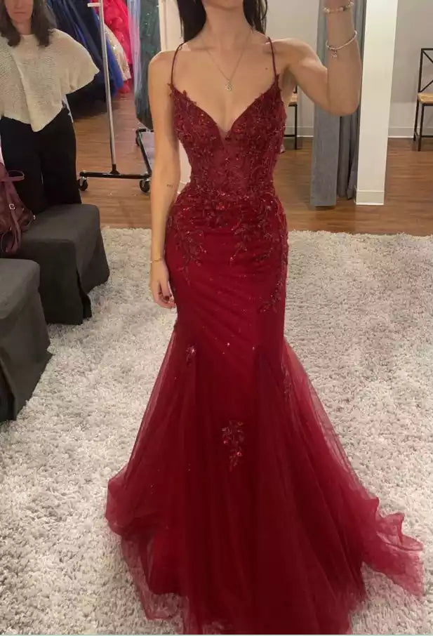 Burgundy Mermaid Floor length Long Prom Dresses Formal Evening Dress