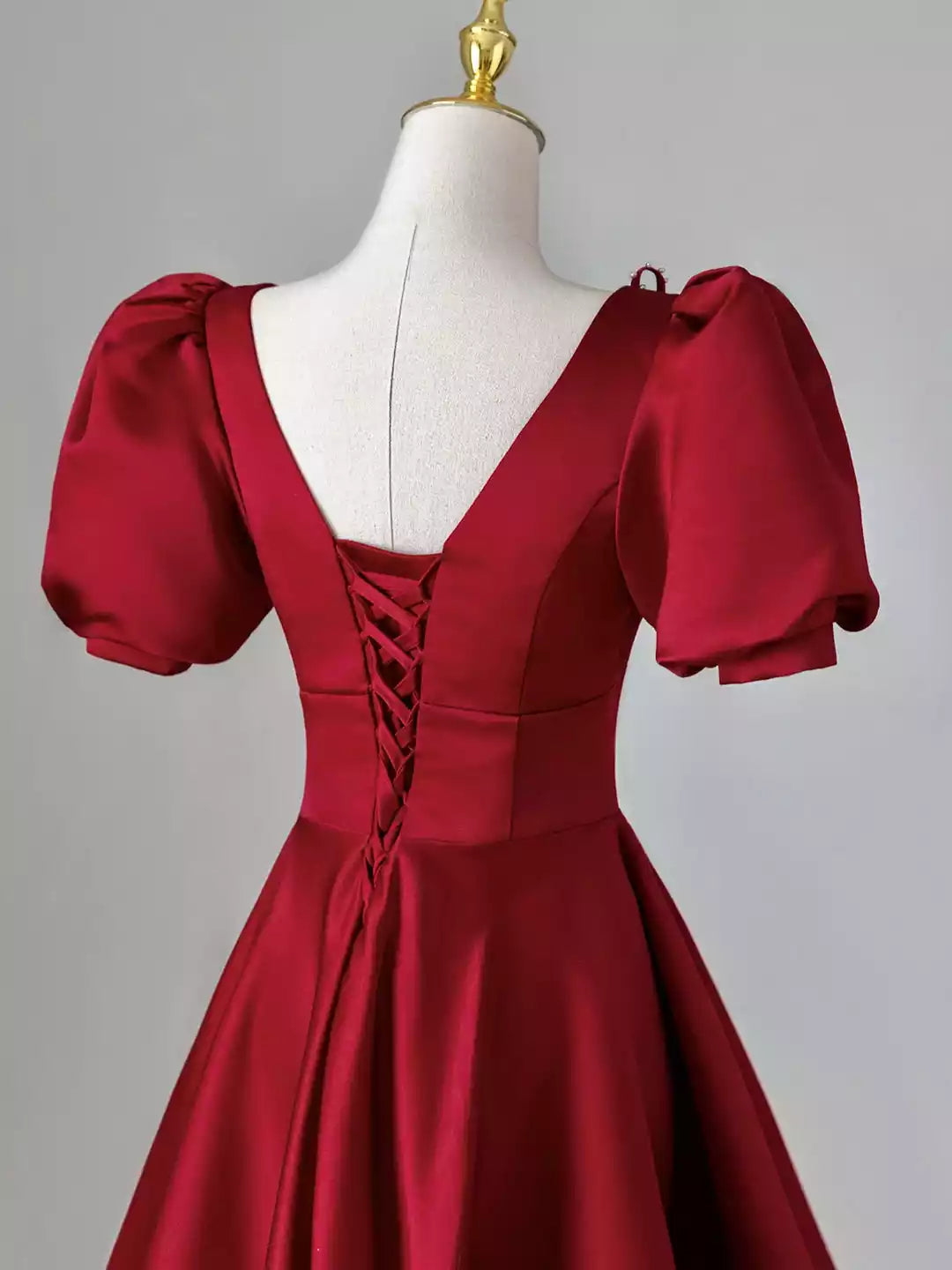 Burgundy V-Neck Satin  Floor Length Long Prom Dress Burgundy Formal Evening Dress