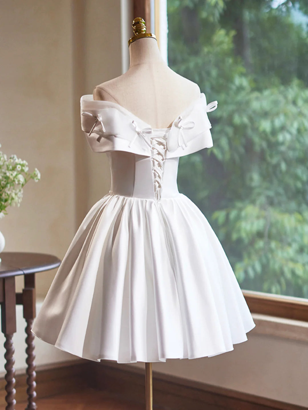 Butterfly Bow White Satin Party Dresses Lovely A-Line Evening Homcoming Dress