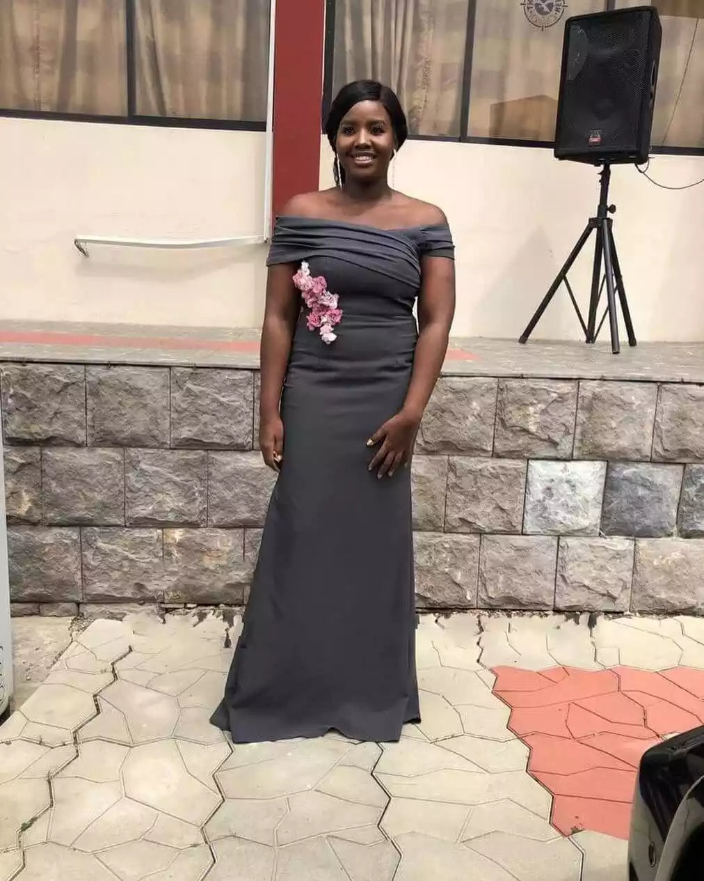 Cap Shoulder Floor length Pleat Mermaid Dark Gray Bridesmaid Dresses Wedding Party Dresses