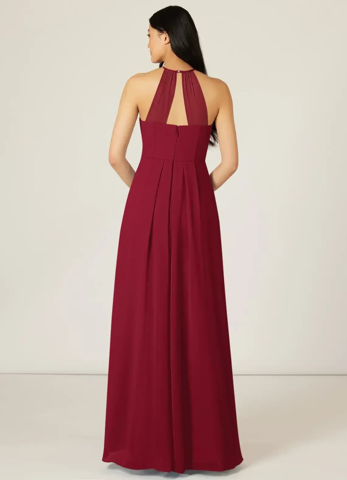Captivating A Line Halter Neck Sleeveless Keyhole Back Floor Length Bridesmaid Dress