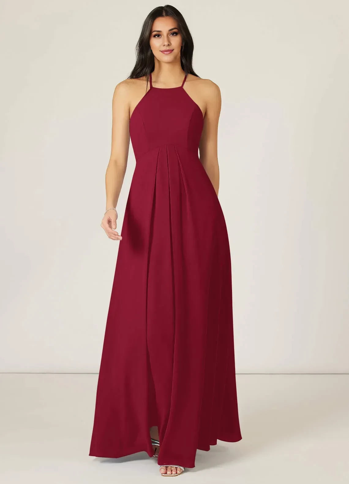 Captivating A Line Halter Neck Sleeveless Keyhole Back Floor Length Bridesmaid Dress