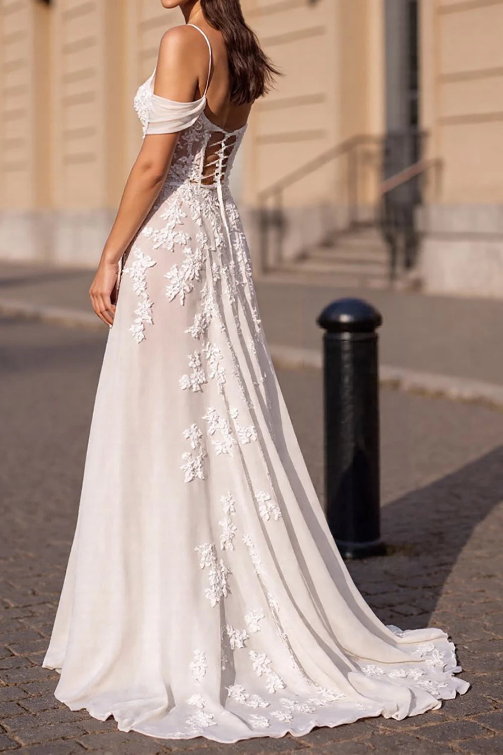 Captivating A Line Off The Shoulder Flutter Sleeve Lace Up Back Floor Length Wedding Dress