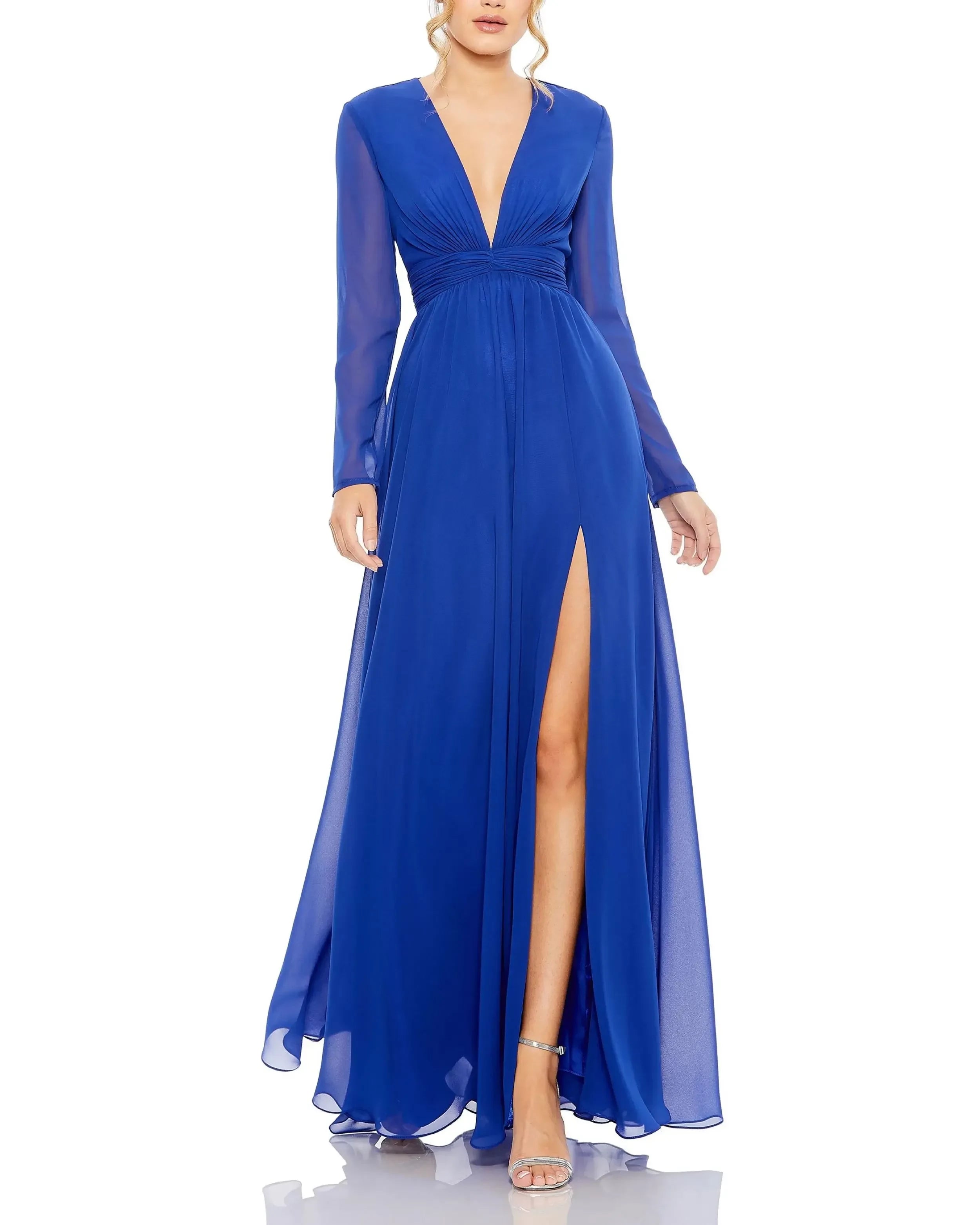 Captivating A Line Plunge Neck Long Sleeve Zipper Back Floor Length Evening Dress