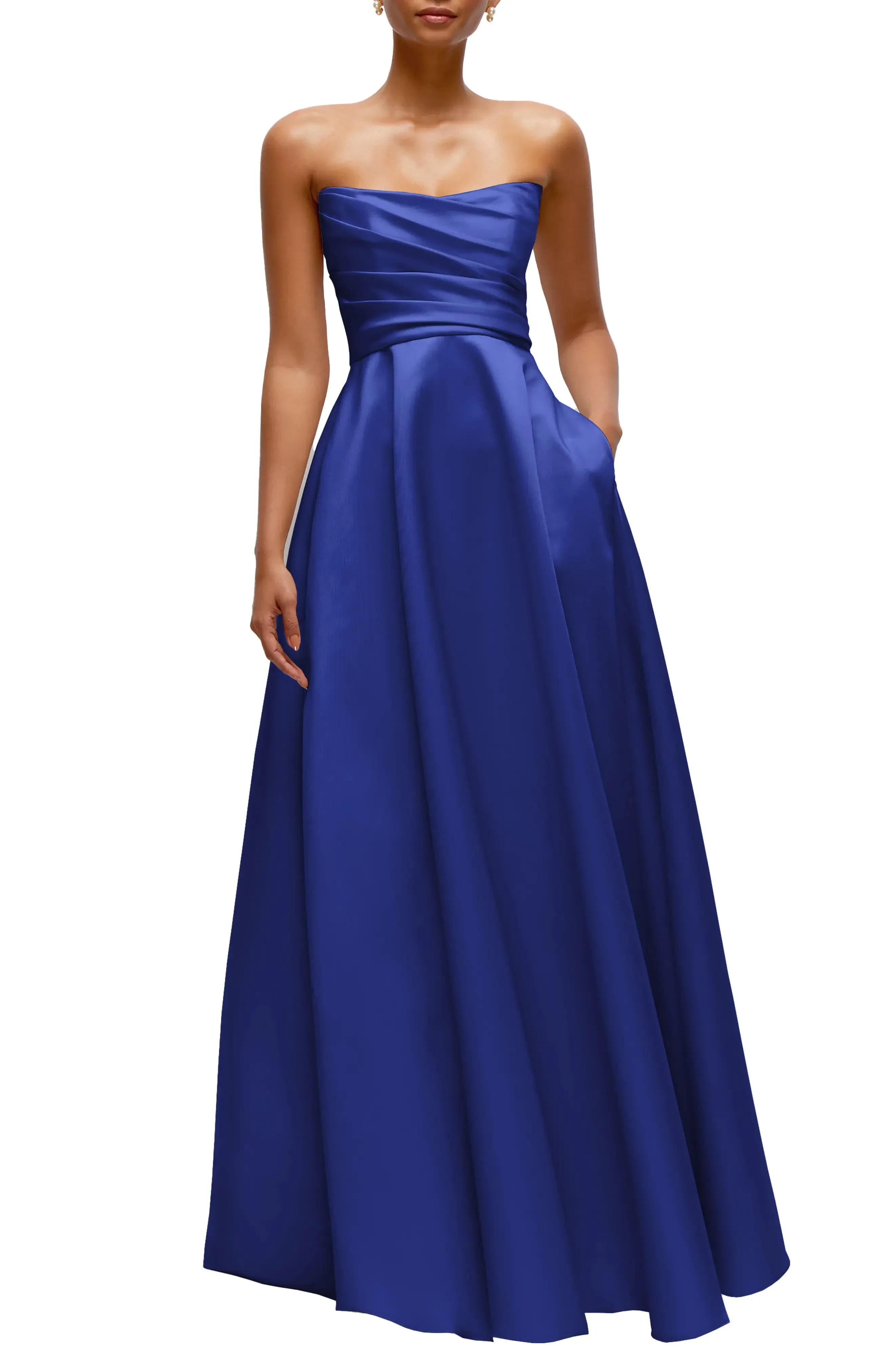 Captivating A Line Strapless Sleeveless Open Back Floor Length Evening Dress