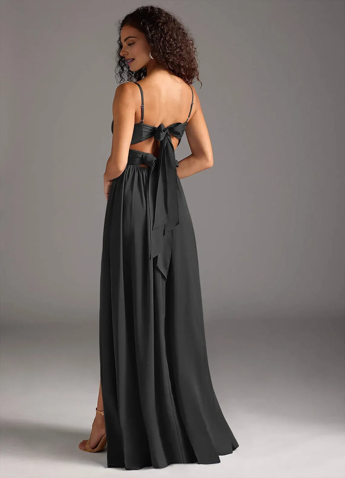 Captivating A Line Sweetheart Neck Spaghetti Strap Bow Back Floor Length Bridesmaid Dress