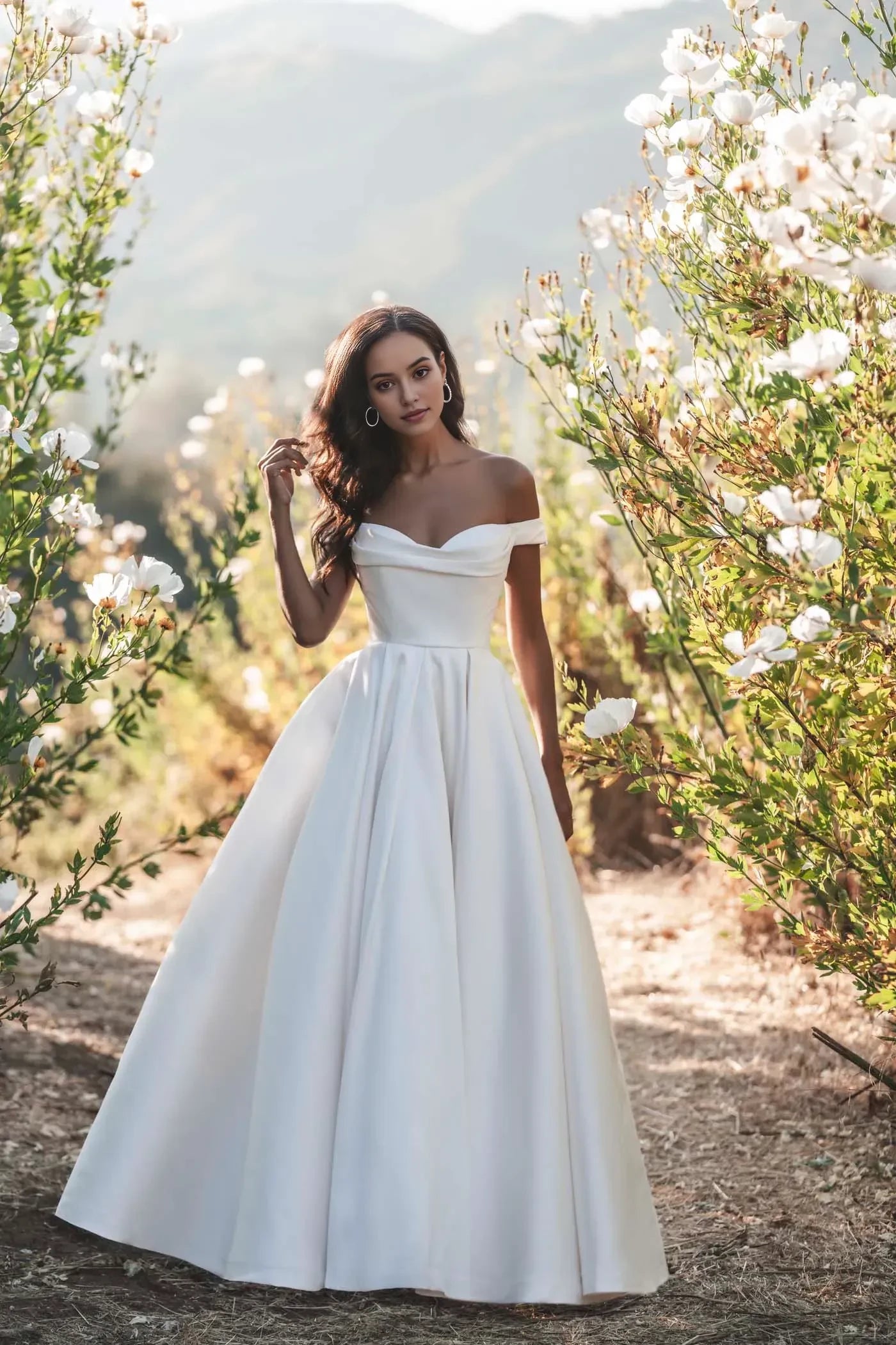 Captivating Ball Gown Off Shoulder Short Sleeve Button Back Floor Length Wedding Dress