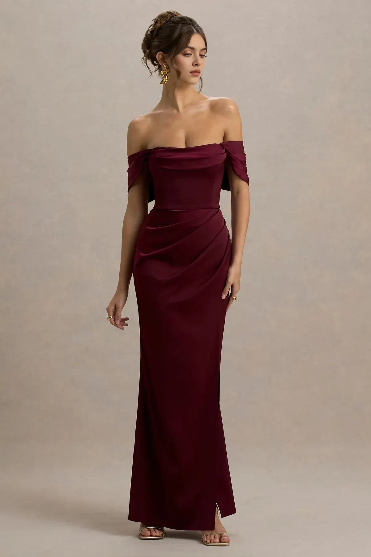 Captivating Mermaid Off Shoulder Draped Sleeve Ruched Side Floor Length Evening Dress