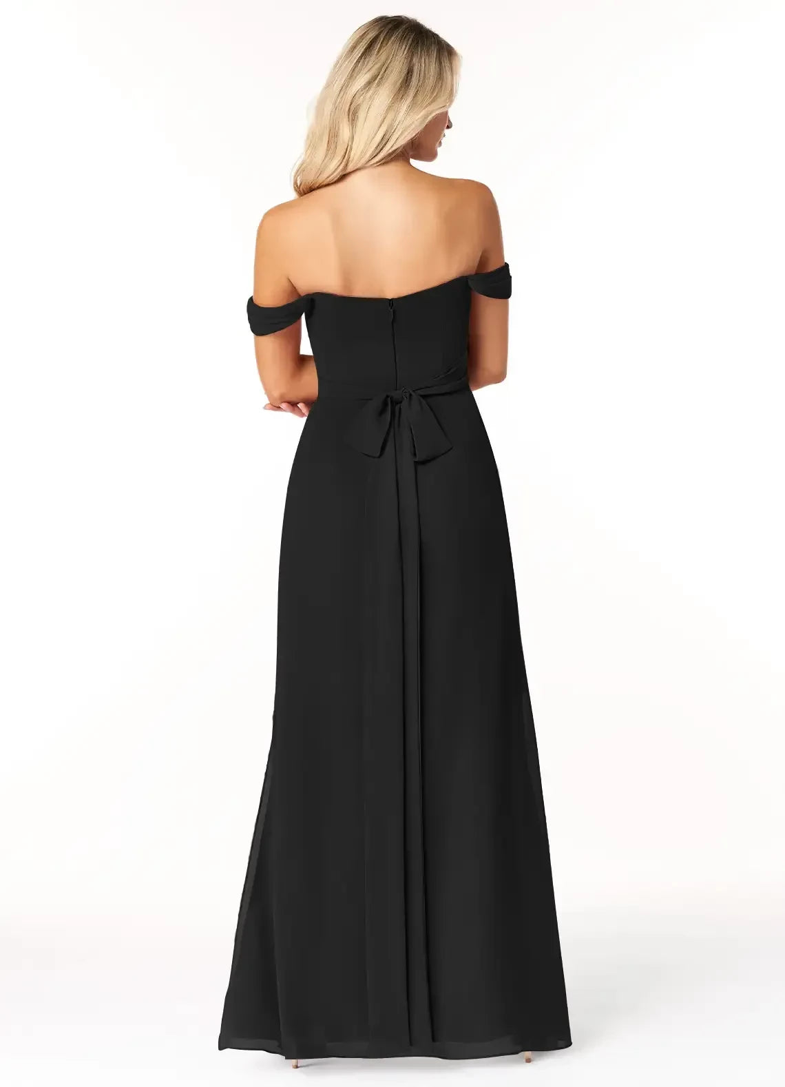 Captivating Mermaid Off Shoulder Short Sleeve Bow Back Floor Length Bridesmaid Dress