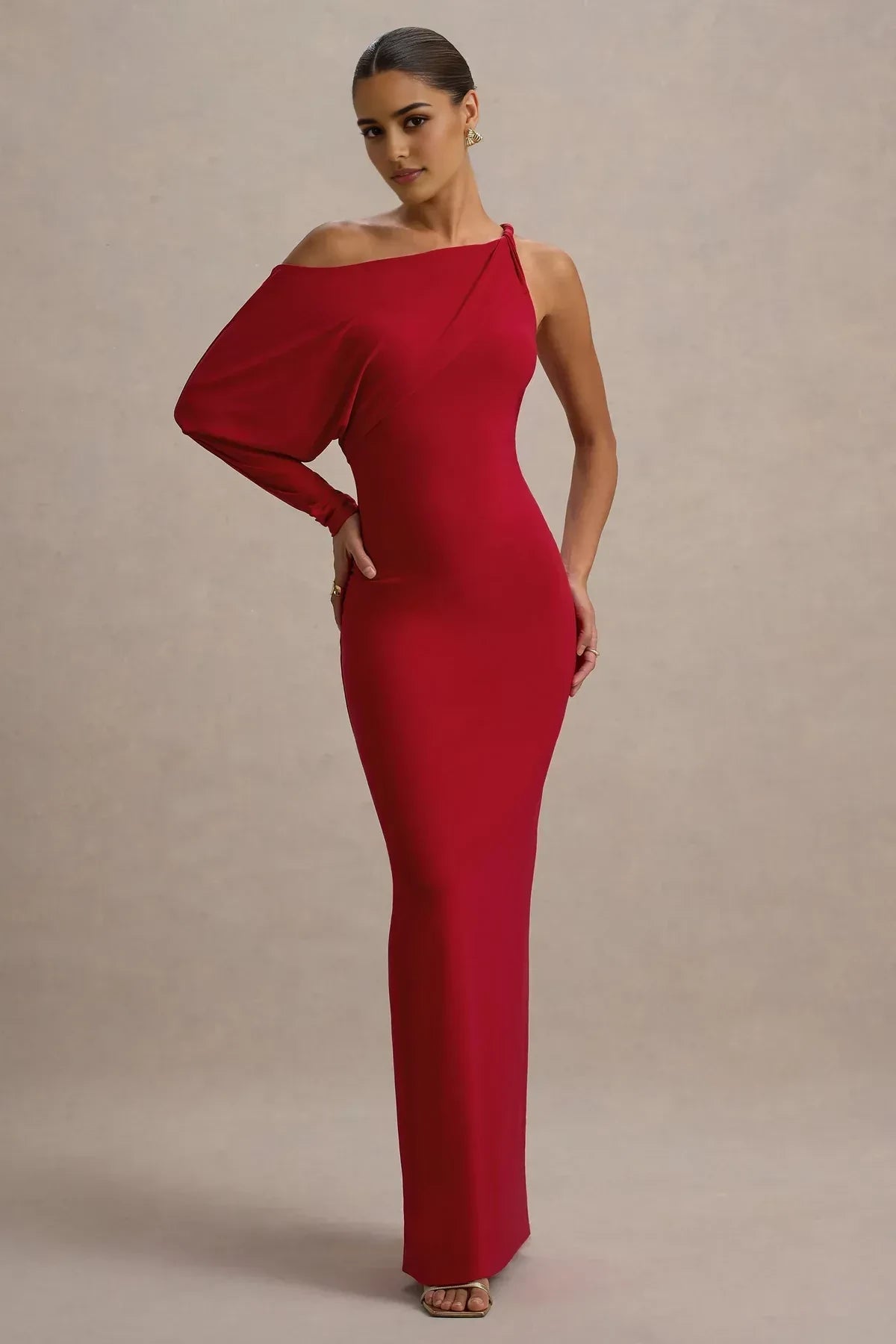 Captivating Mermaid One Shoulder Asymmetric Sleeve Zipper Back Floor Length Evening Dress