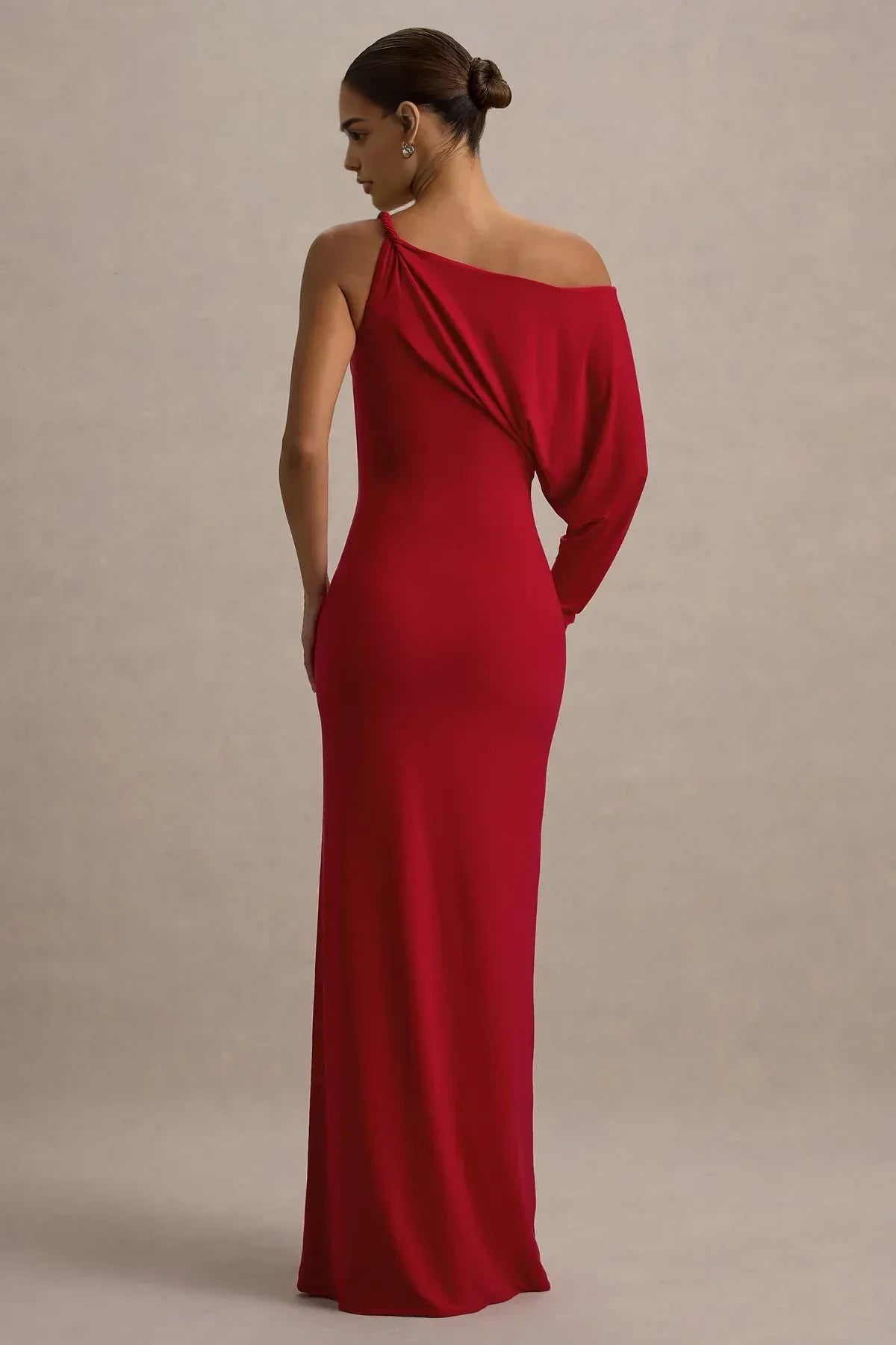 Captivating Mermaid One Shoulder Asymmetric Sleeve Zipper Back Floor Length Evening Dress