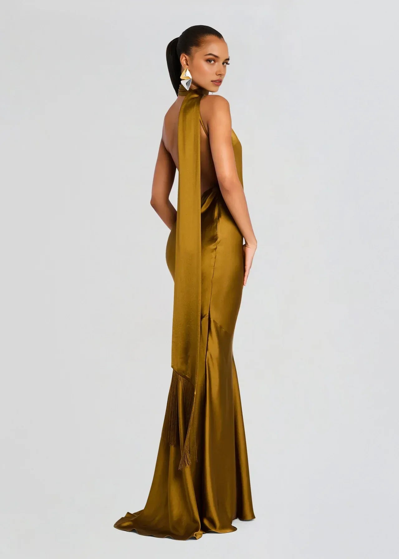 Captivating Mermaid One Shoulder Sleeveless Fringe Accent Floor Length Plus Size Evening Dress