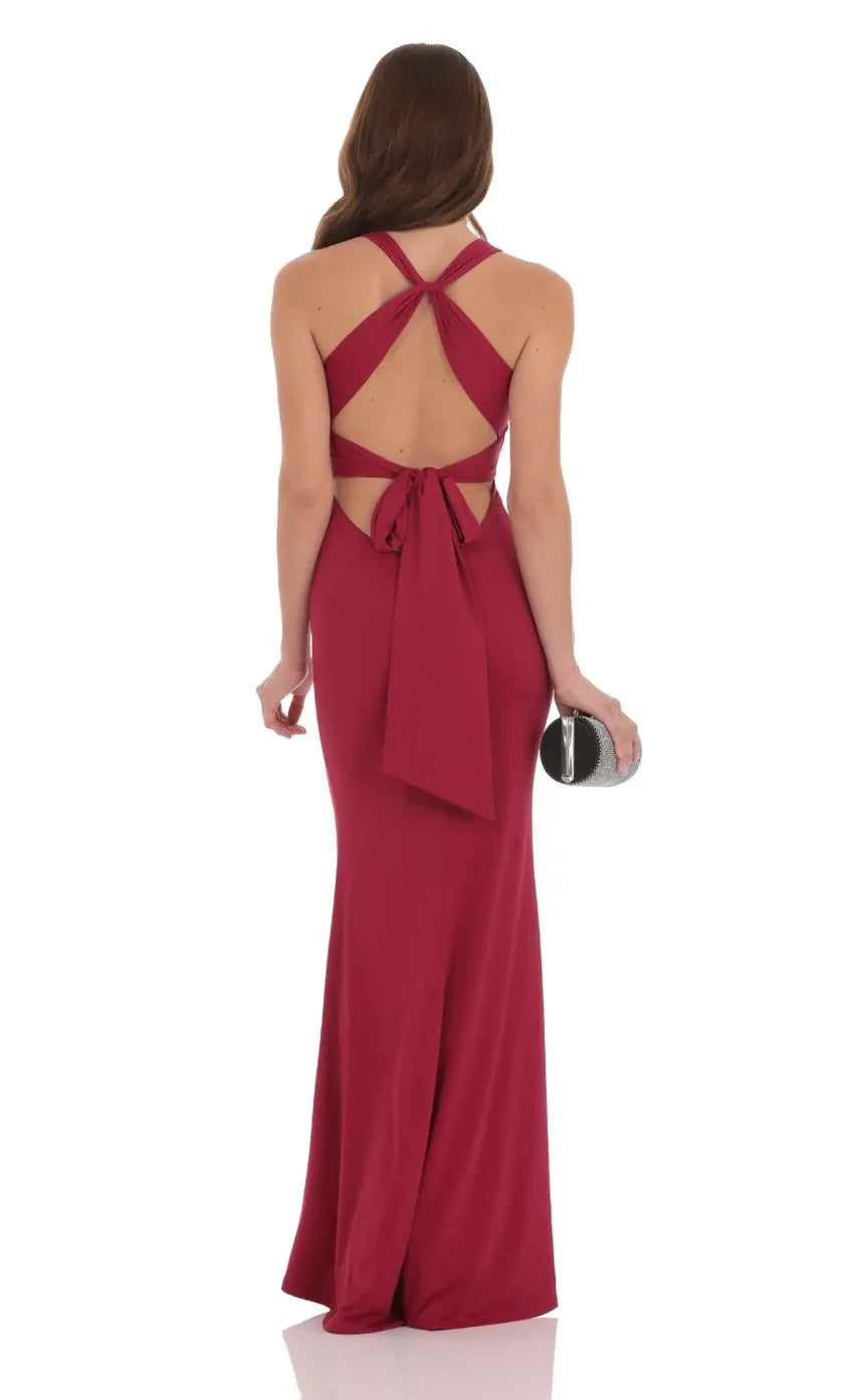 Captivating Mermaid Plunge Neck Sleeveless Tie Back Floor Length Evening Dress