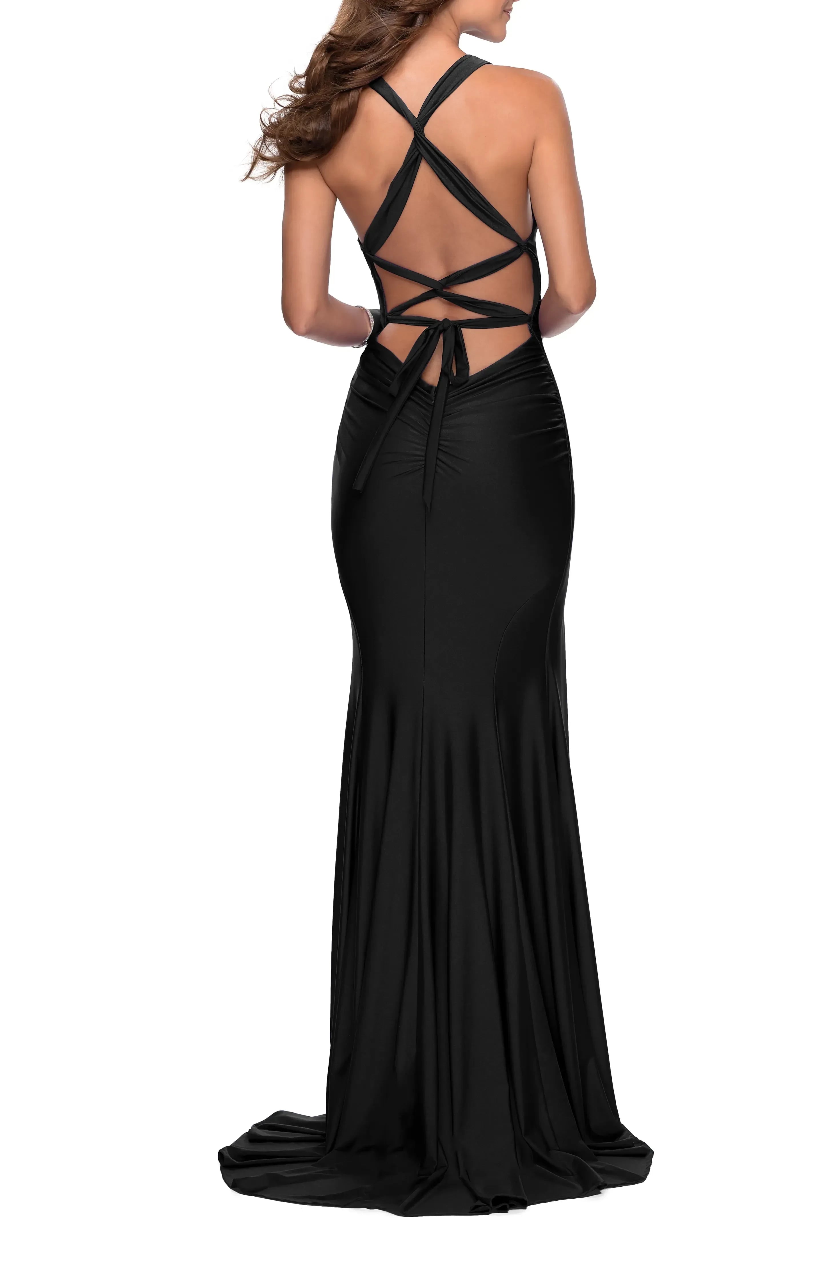 Captivating Mermaid Plunging V Neck Sleeveless Crisscross Tie Back Floor Length Evening Dress