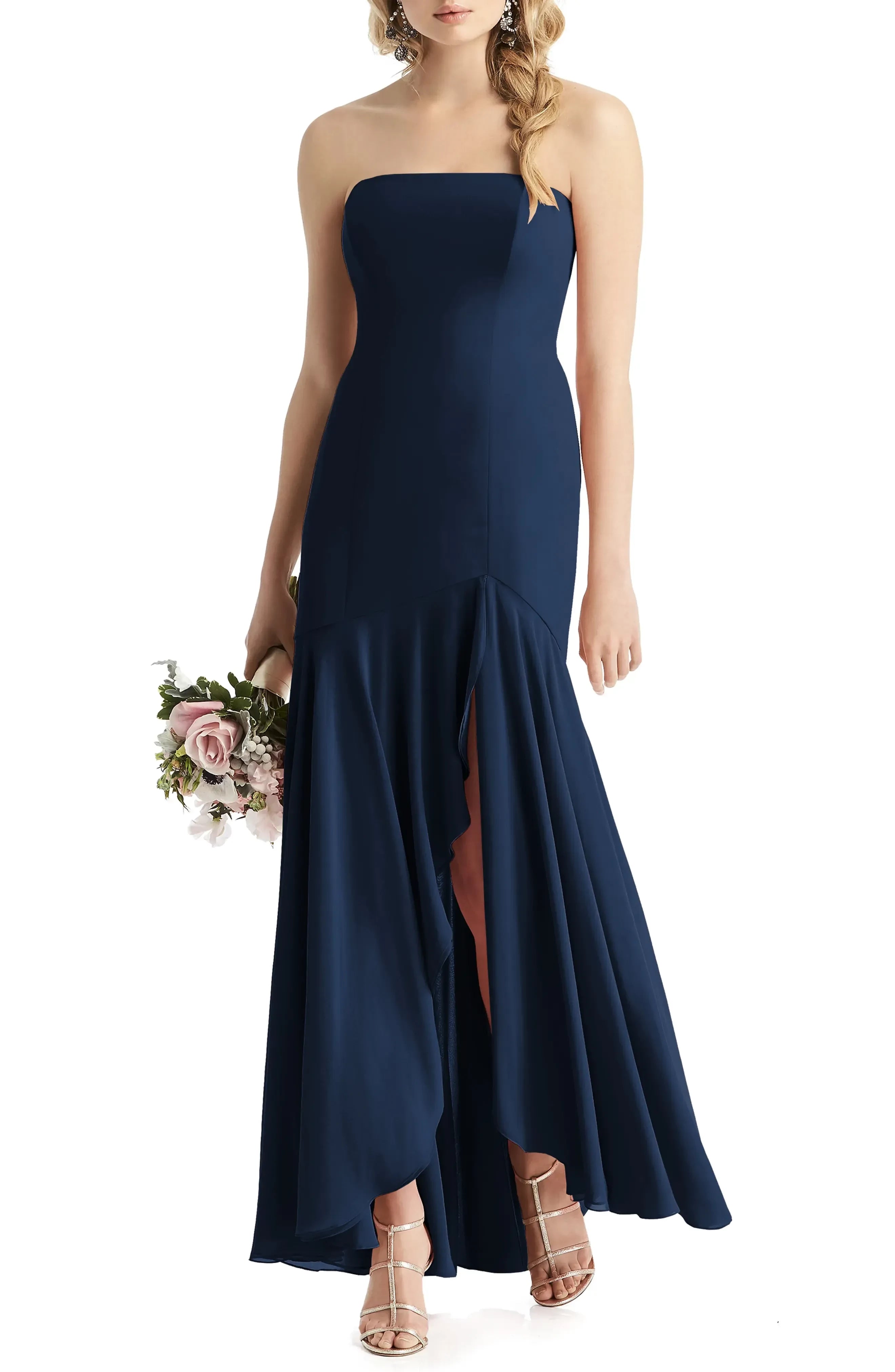 Captivating Mermaid Strapless Sleeveless Open Back Floor Length Bridesmaid Dress