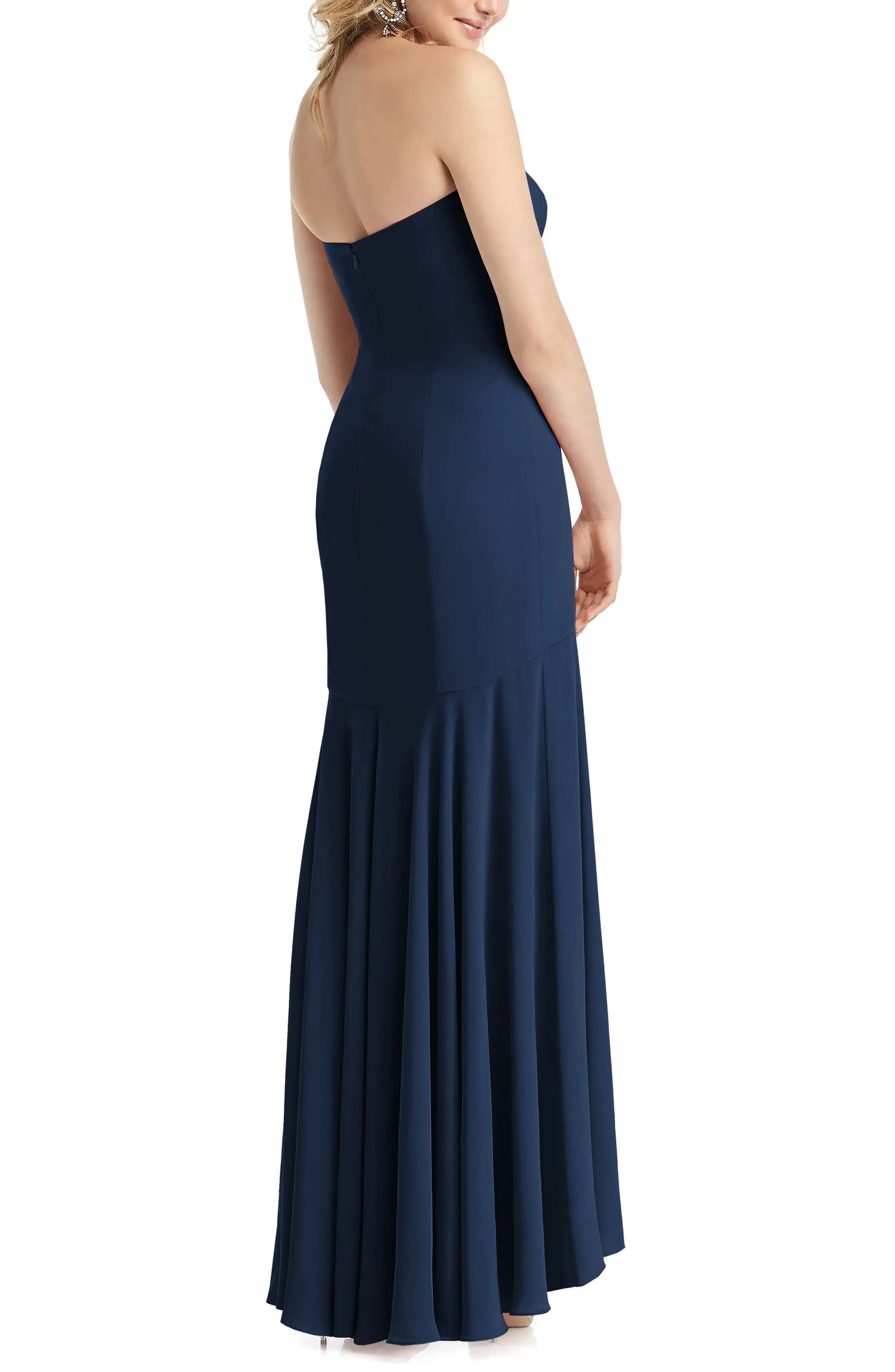 Captivating Mermaid Strapless Sleeveless Open Back Floor Length Bridesmaid Dress