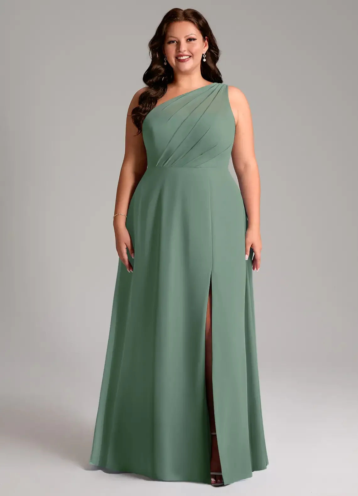 Captivating Plus Size A Line One Shoulder Sleeveless Open Back Floor Length Bridesmaid Dress