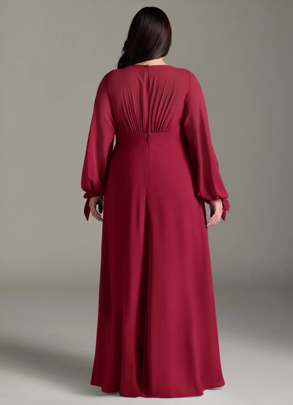 Captivating Plus Size A Line V Neck Cold Shoulder Long Sleeve Zipper Back Floor Length Bridesmaid Dress
