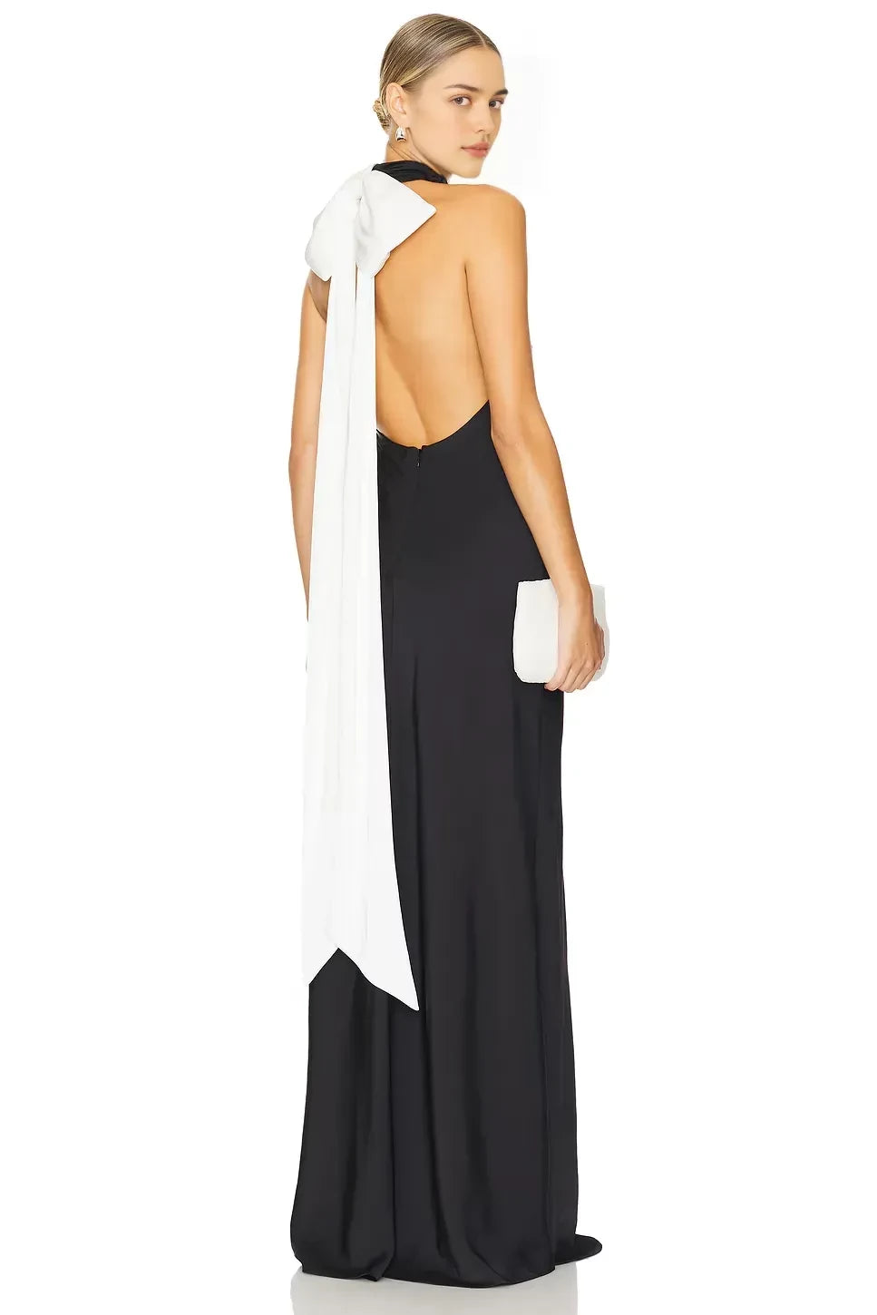 Captivating Sheath Halter Neck Sleeveless Bow Back Floor Length Evening Dress