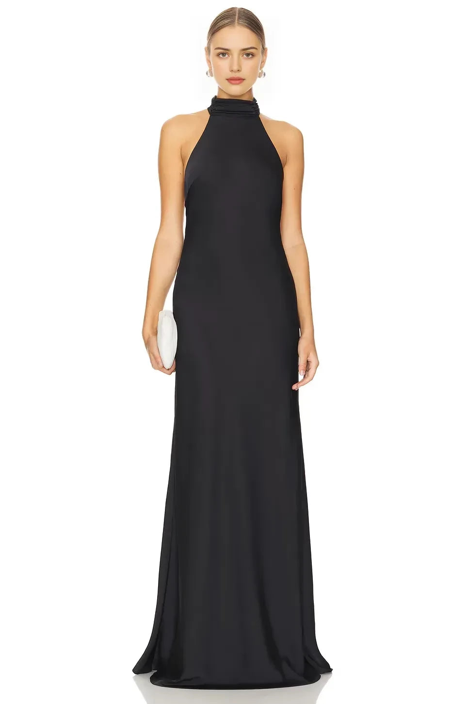 Captivating Sheath Halter Neck Sleeveless Bow Back Floor Length Evening Dress