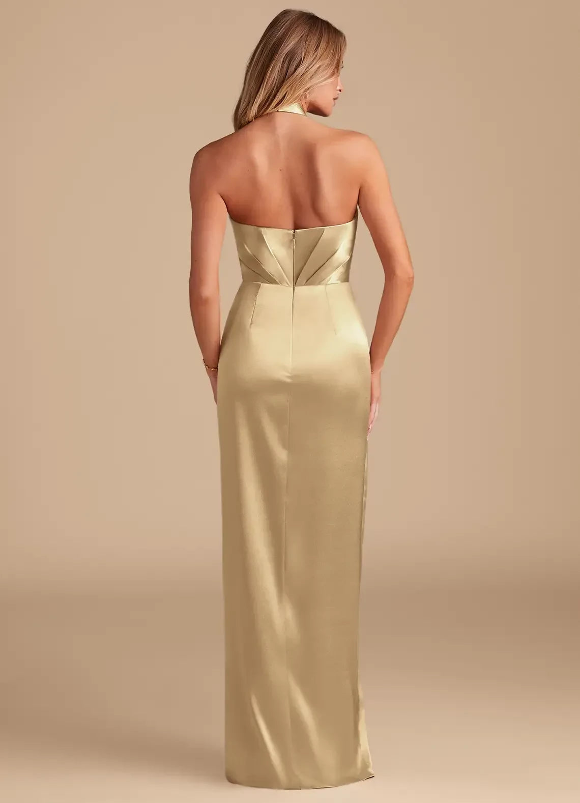 Captivating Sheath Halter Neck Sleeveless Open Back Floor Length Bridesmaid Dress