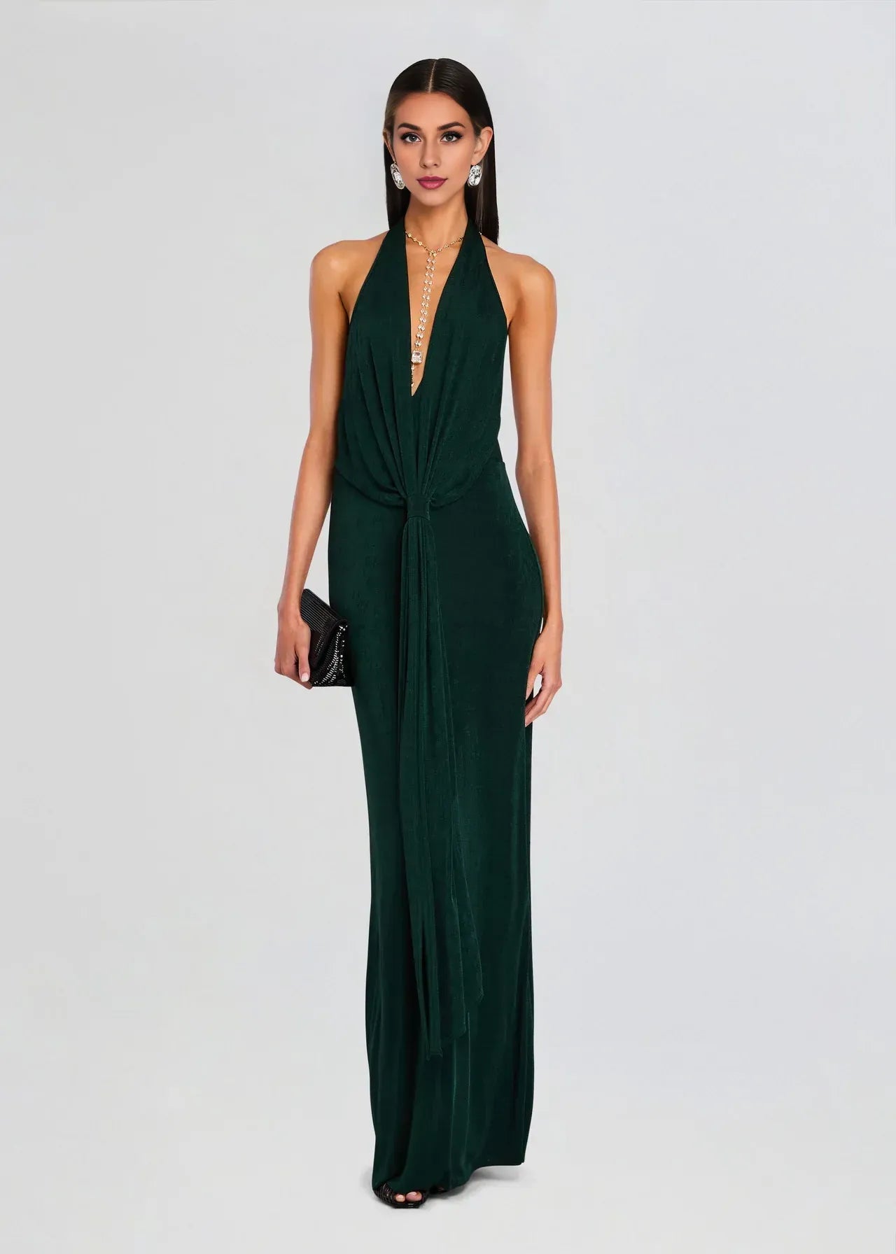 Captivating Sheath Halter Neck Sleeveless Open Back Floor Length Plus Size Prom Dress