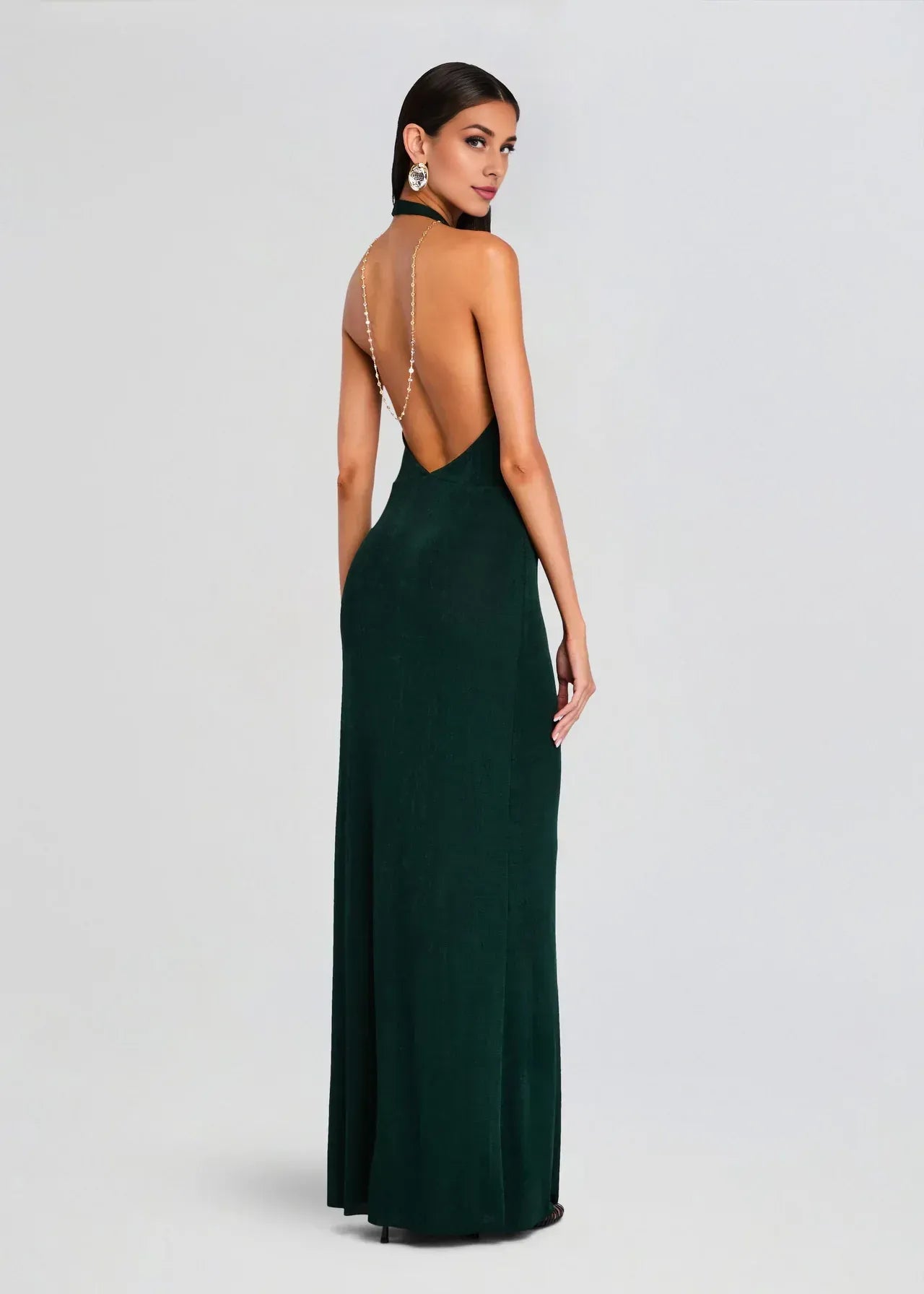 Captivating Sheath Halter Neck Sleeveless Open Back Floor Length Plus Size Prom Dress