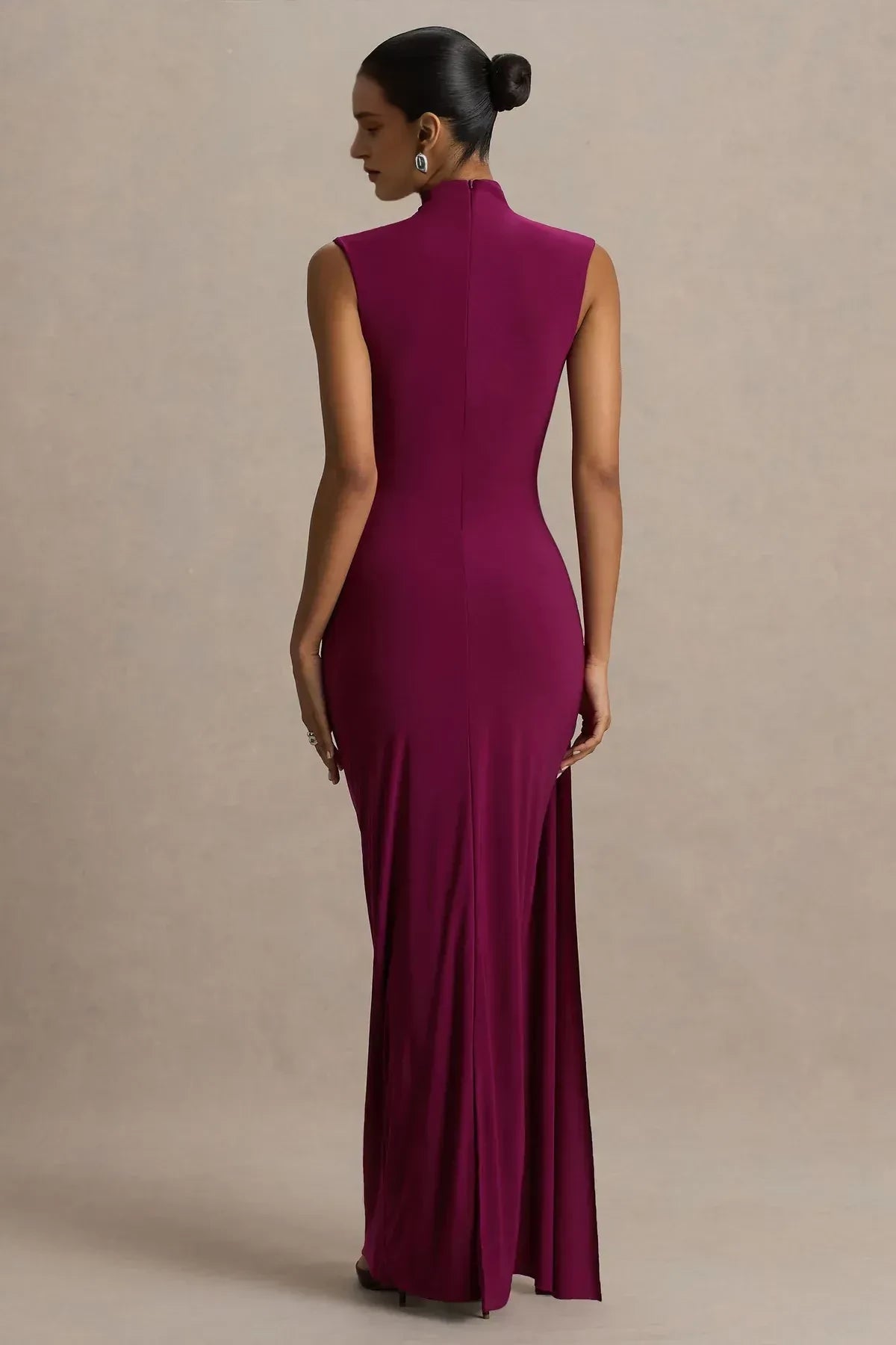 Captivating Sheath High Neck Sleeveless Knot Front Floor Length Evening Dress