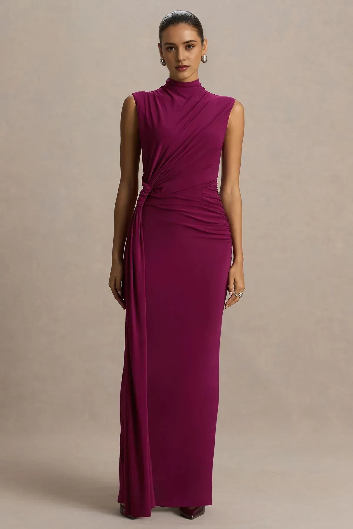 Captivating Sheath High Neck Sleeveless Knot Front Floor Length Evening Dress