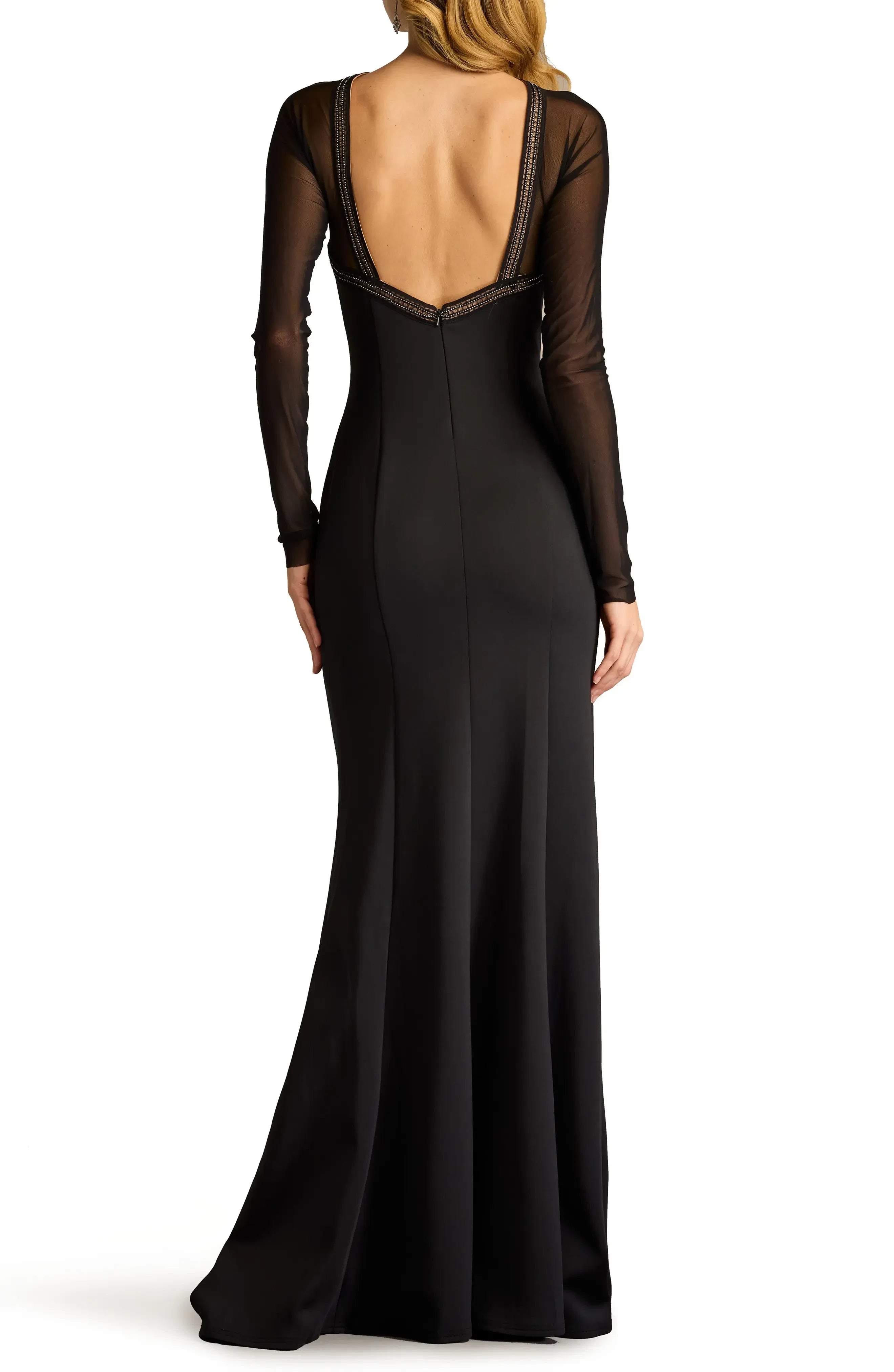 Captivating Sheath Illusion Neck Long Sleeve Open Back Floor Length Evening Dress
