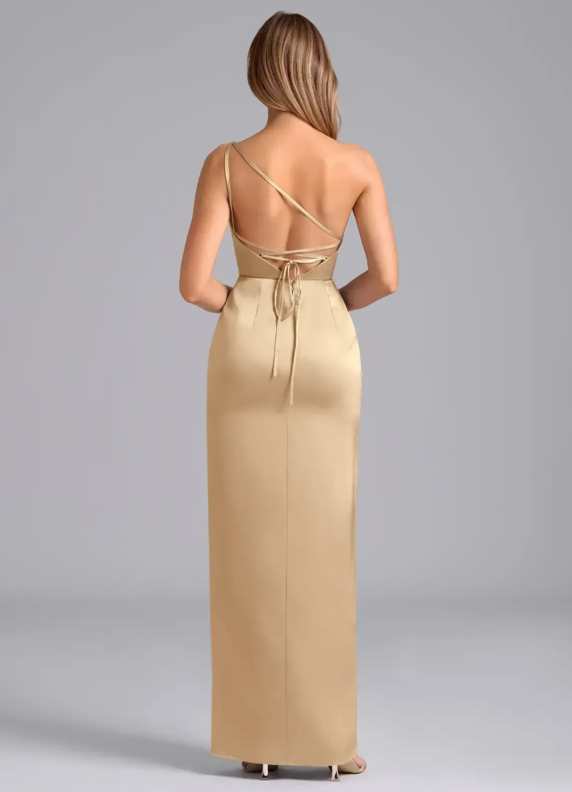 Captivating Sheath One Shoulder Sleeveless Lace Up Back Floor Length Bridesmaid Dress