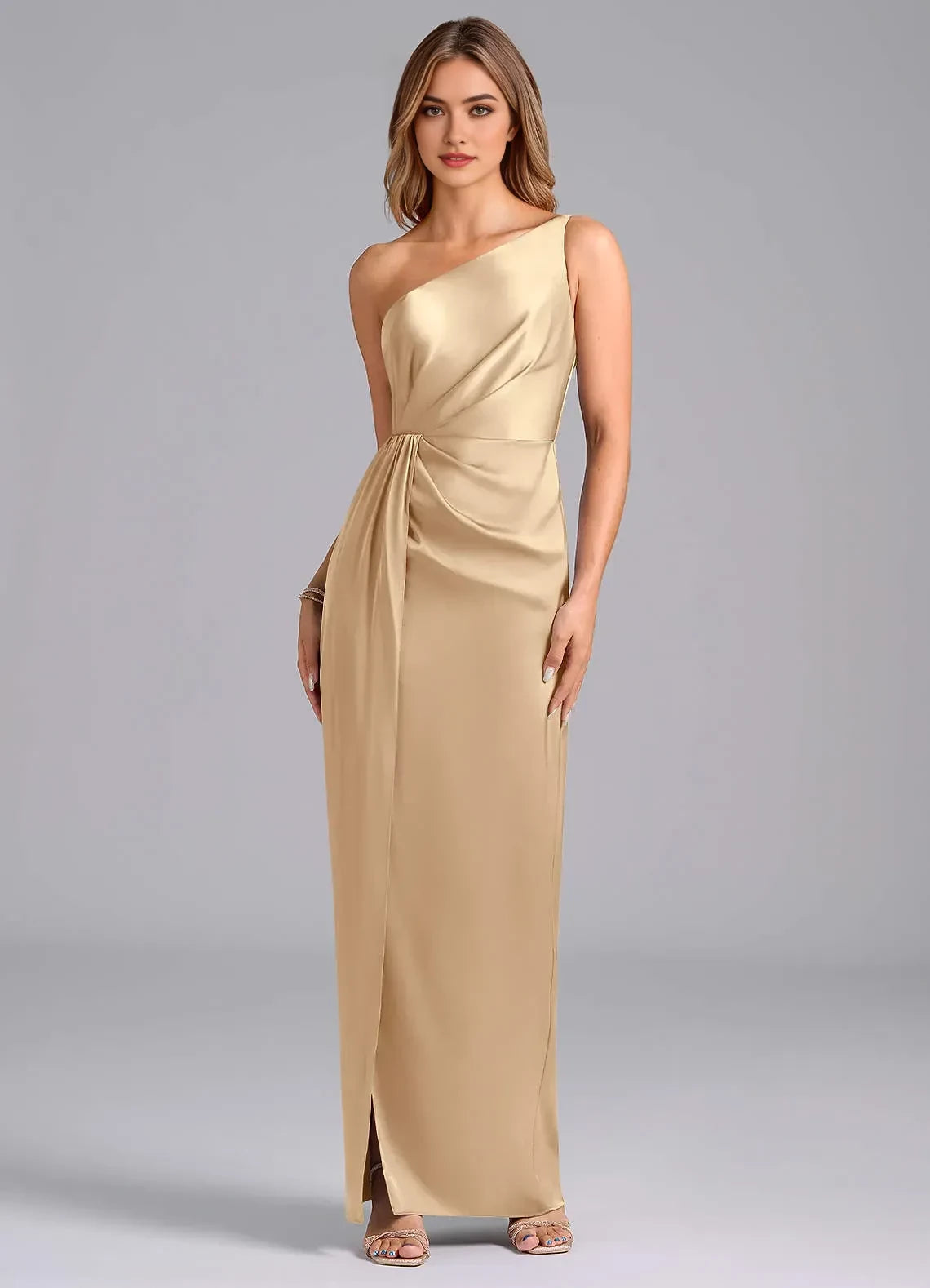 Captivating Sheath One Shoulder Sleeveless Lace Up Back Floor Length Bridesmaid Dress