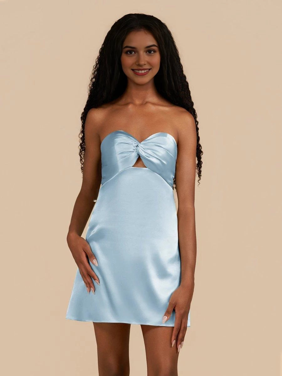Captivating Sheath Strapless Sleeveless Bow Back Mini Party DressHomecoming Dress
