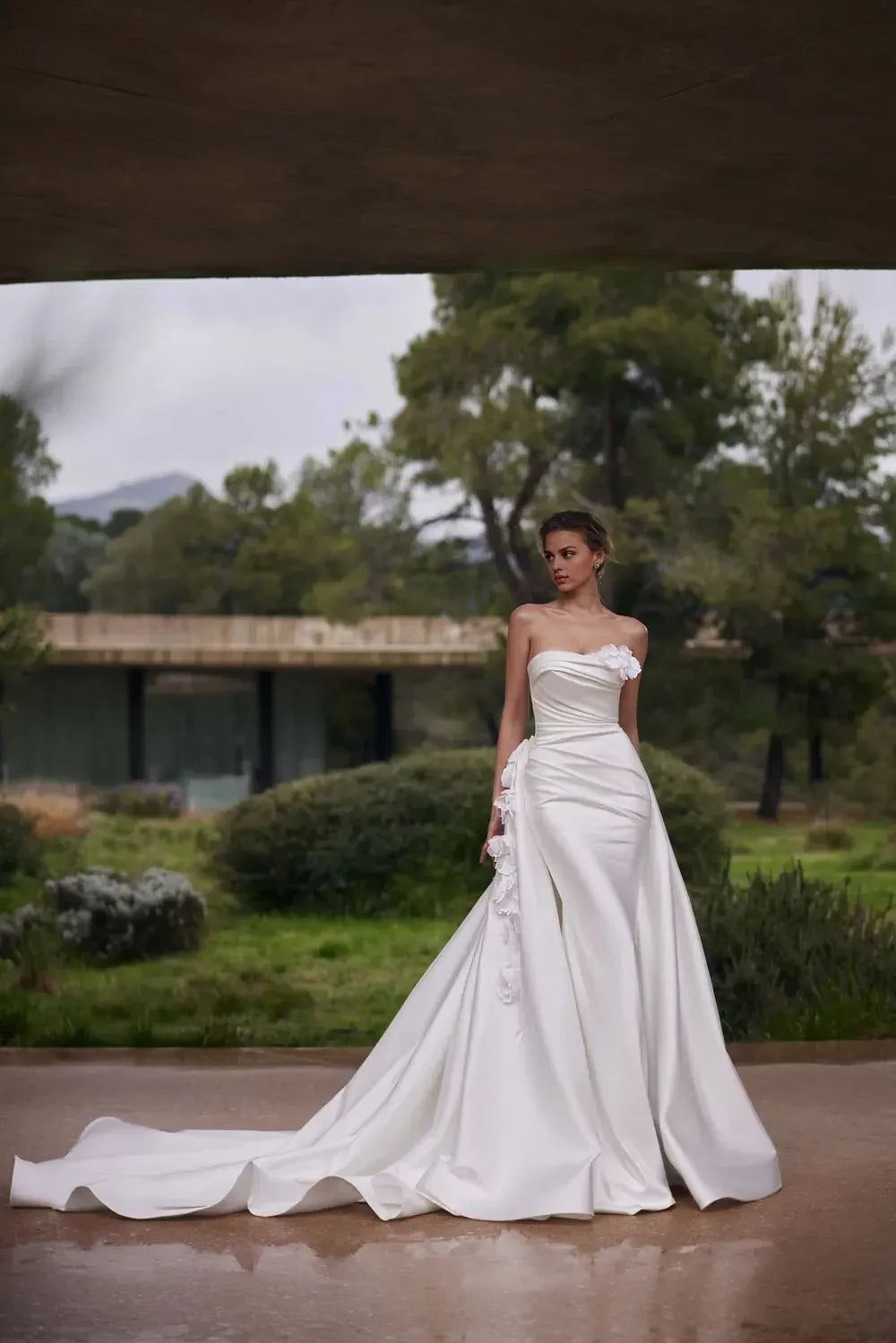 Captivating Strapless Mermaid Floral Accent Zip Back Train Length Wedding Dress