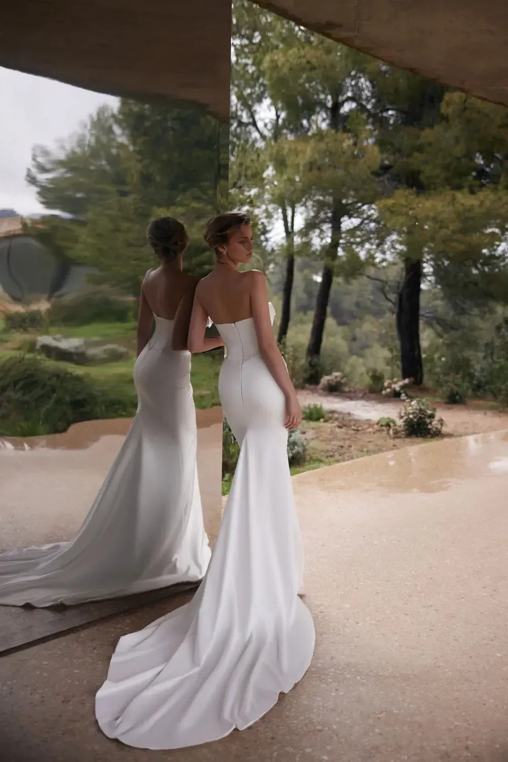 Captivating Strapless Mermaid Floral Accent Zip Back Train Length Wedding Dress