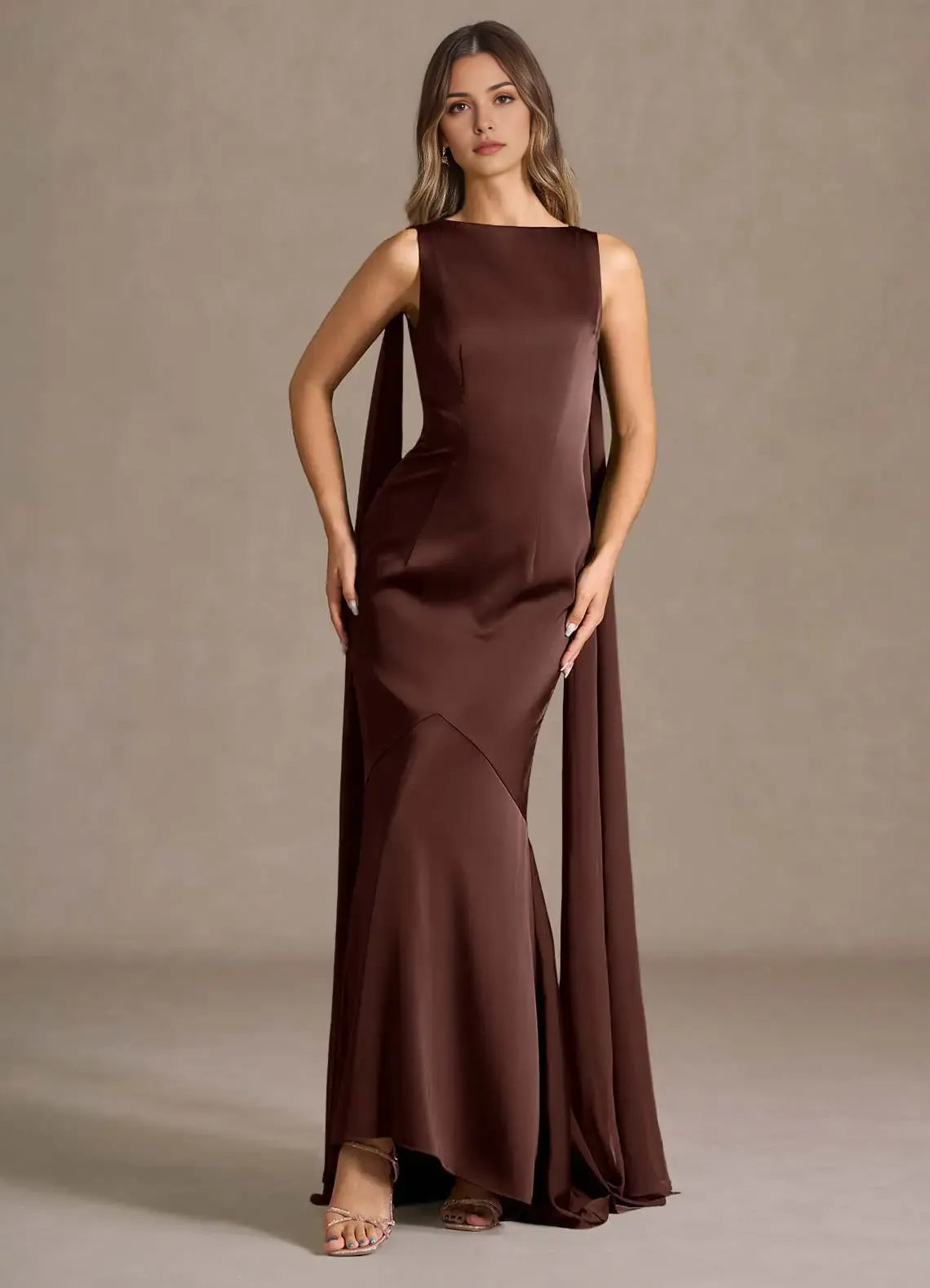 Captivating Trumpet Boat Neck Cape Sleeve Tie Back Floor Length For Women Prom Dress