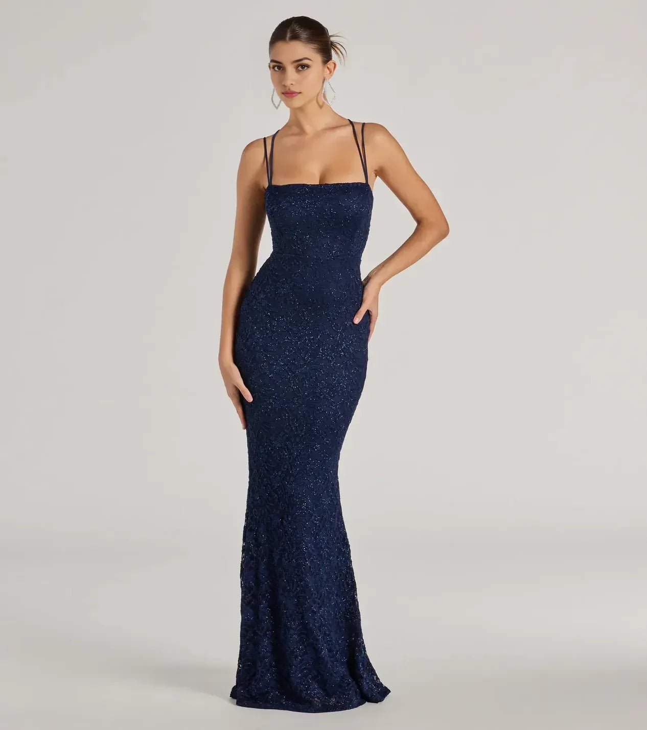 Captivating Trumpet Square Neck Sleeveless Criss Cross Back Floor Length Prom Dress